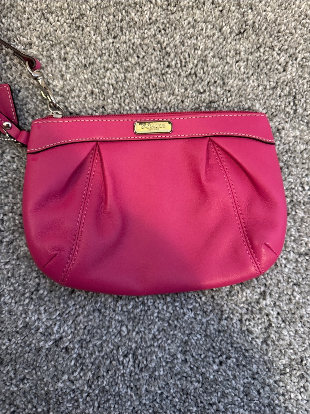 Coach Vibrant Pink Leather Wristlet with Gold Accent